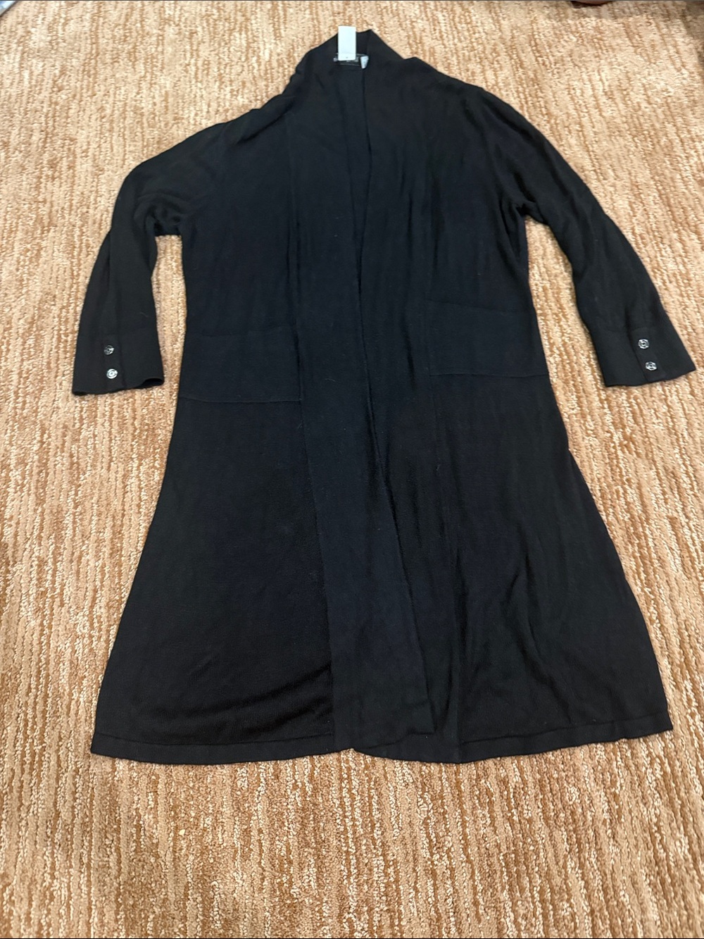 Long Open-Front Black Women's Coatigan